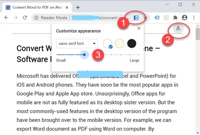 Using Chrome Reader Mode