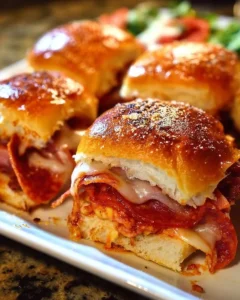 Halal beef pepperoni pizza sliders served on a platter