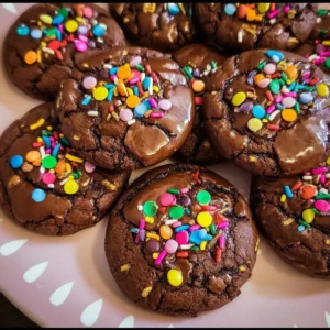 Delicious homemade Cosmic Brownie Cookies on a baking tray.