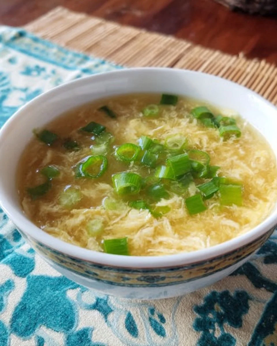 Bowl of warm, comforting Egg Drop Soup with a sprinkle of green onions