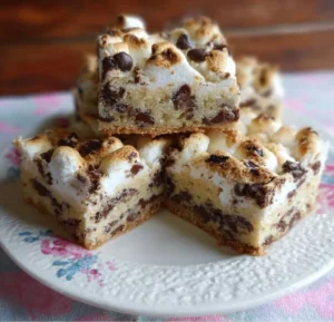Delicious Marshmallow Chocolate Chip Shortbread Bars topped with chocolate chips