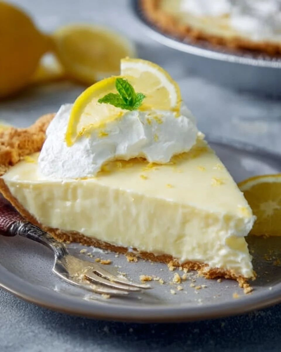 Delicious Sour Cream Lemon Pie with a creamy filling and lemon zest garnish