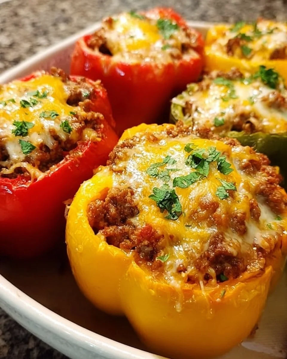 Baked Ground Beef Stuffed Bell Peppers