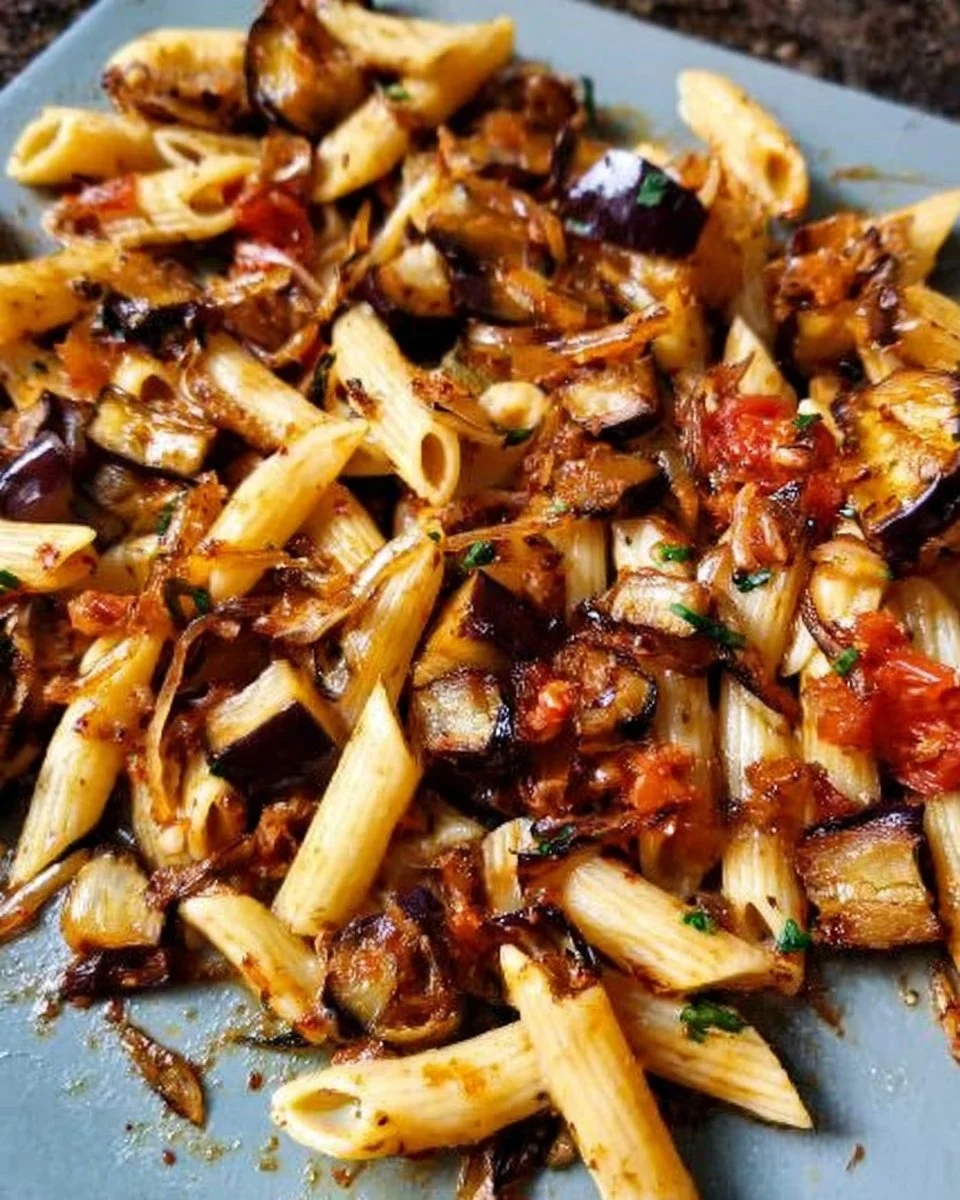 Flavorful Roasted Eggplant Tomato Penne Pasta