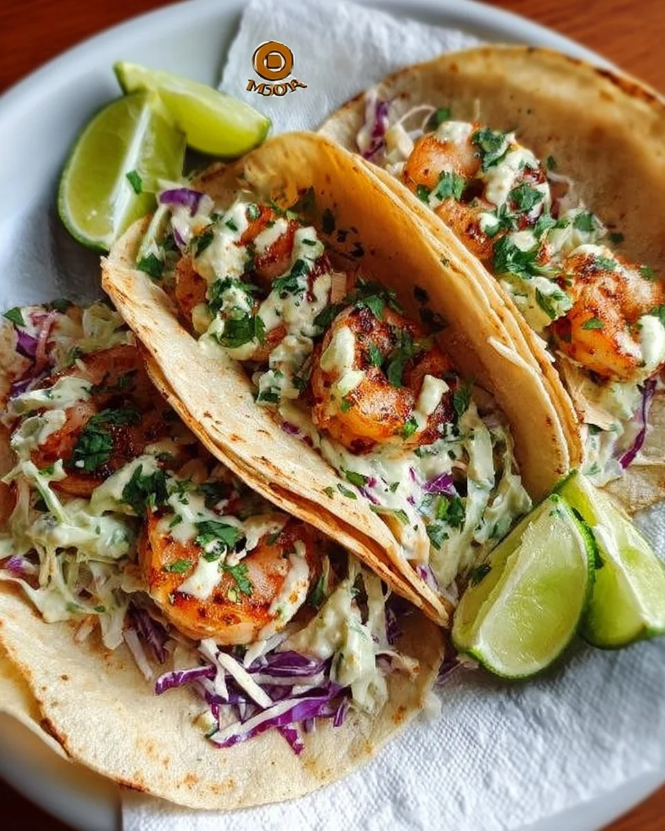 Fresh Cilantro Lime Shrimp Tacos with Creamy Slaw