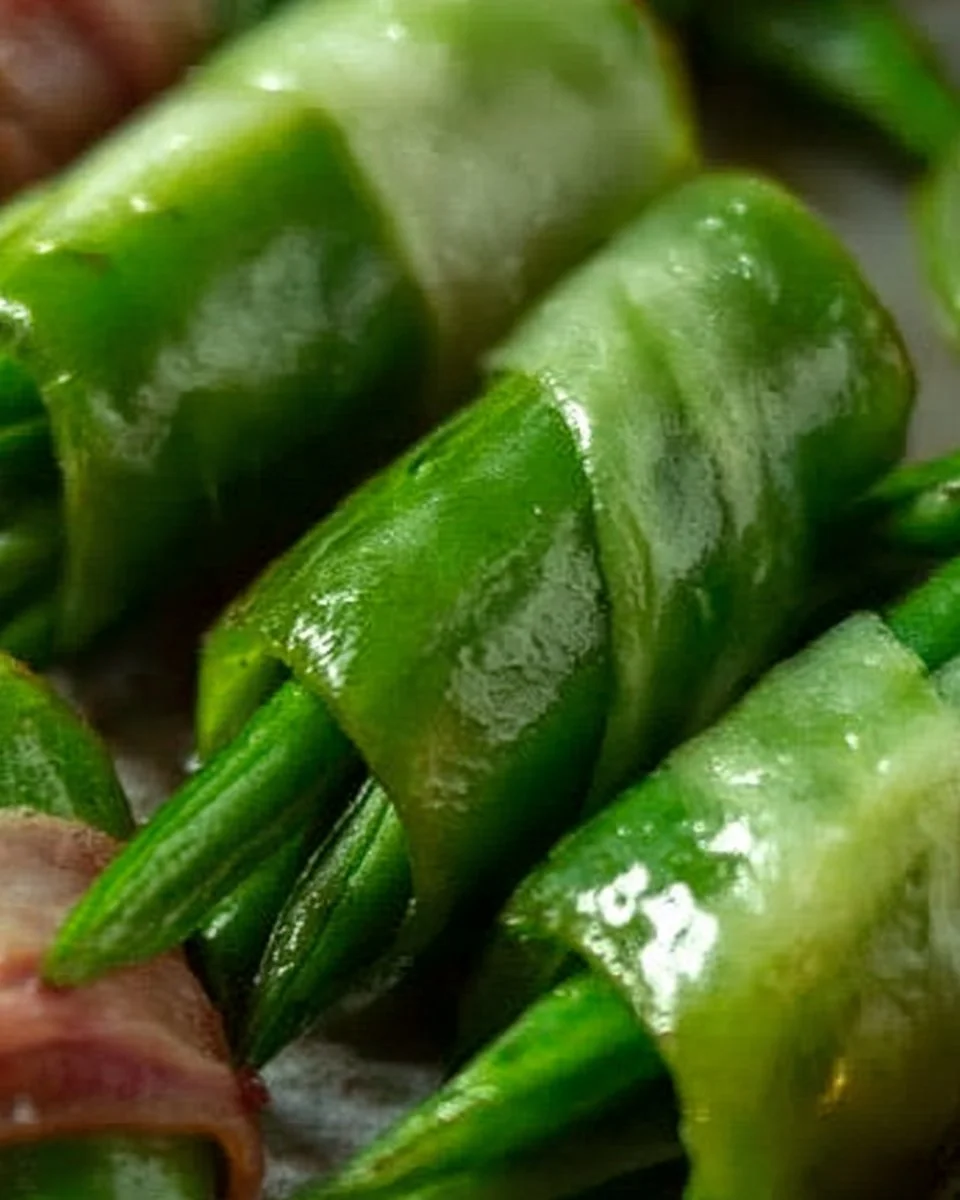 Delicious green bean bundles without bacon, served on a plate.