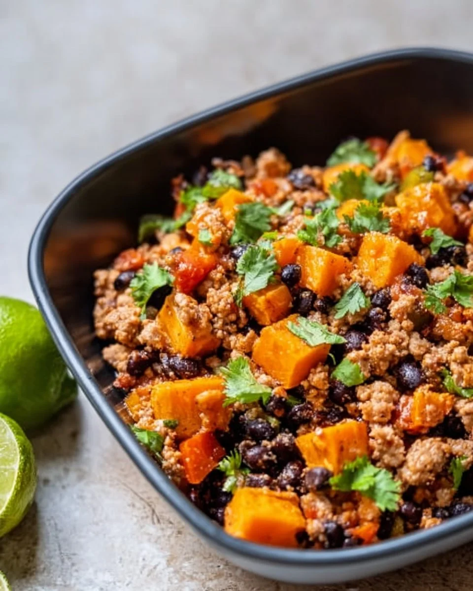 Ground Turkey Skillet with Black Beans and Sweet Potatoes