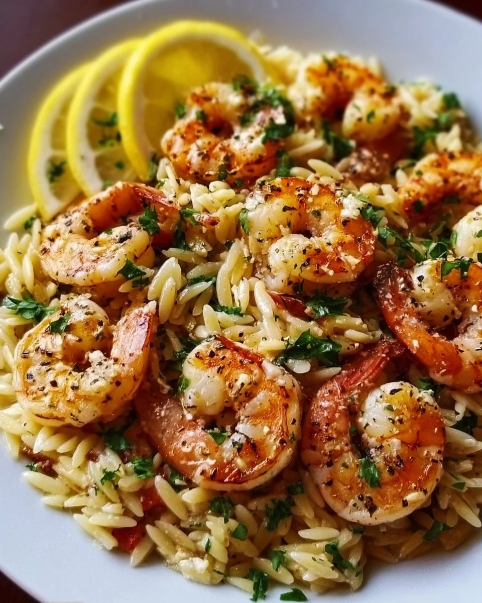 Lemon Feta Orzo Shrimp