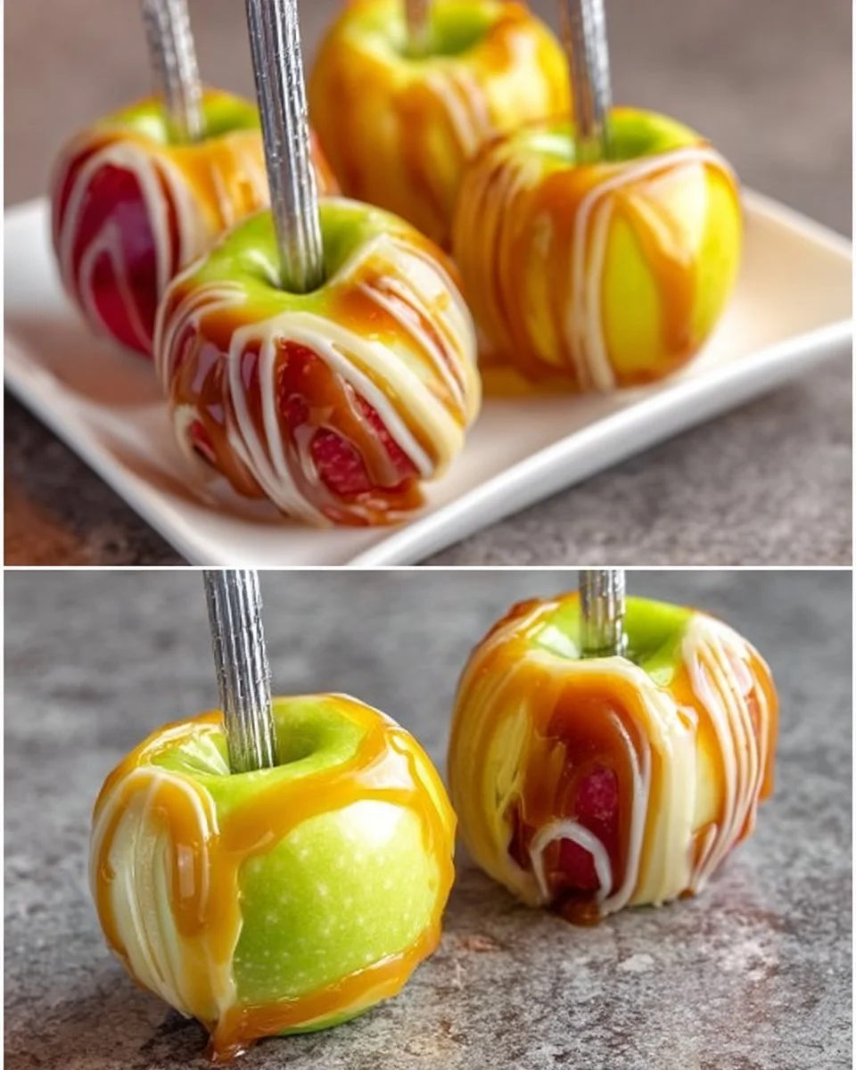 Delicious mini caramel apples on a platter, perfect for fall treats.