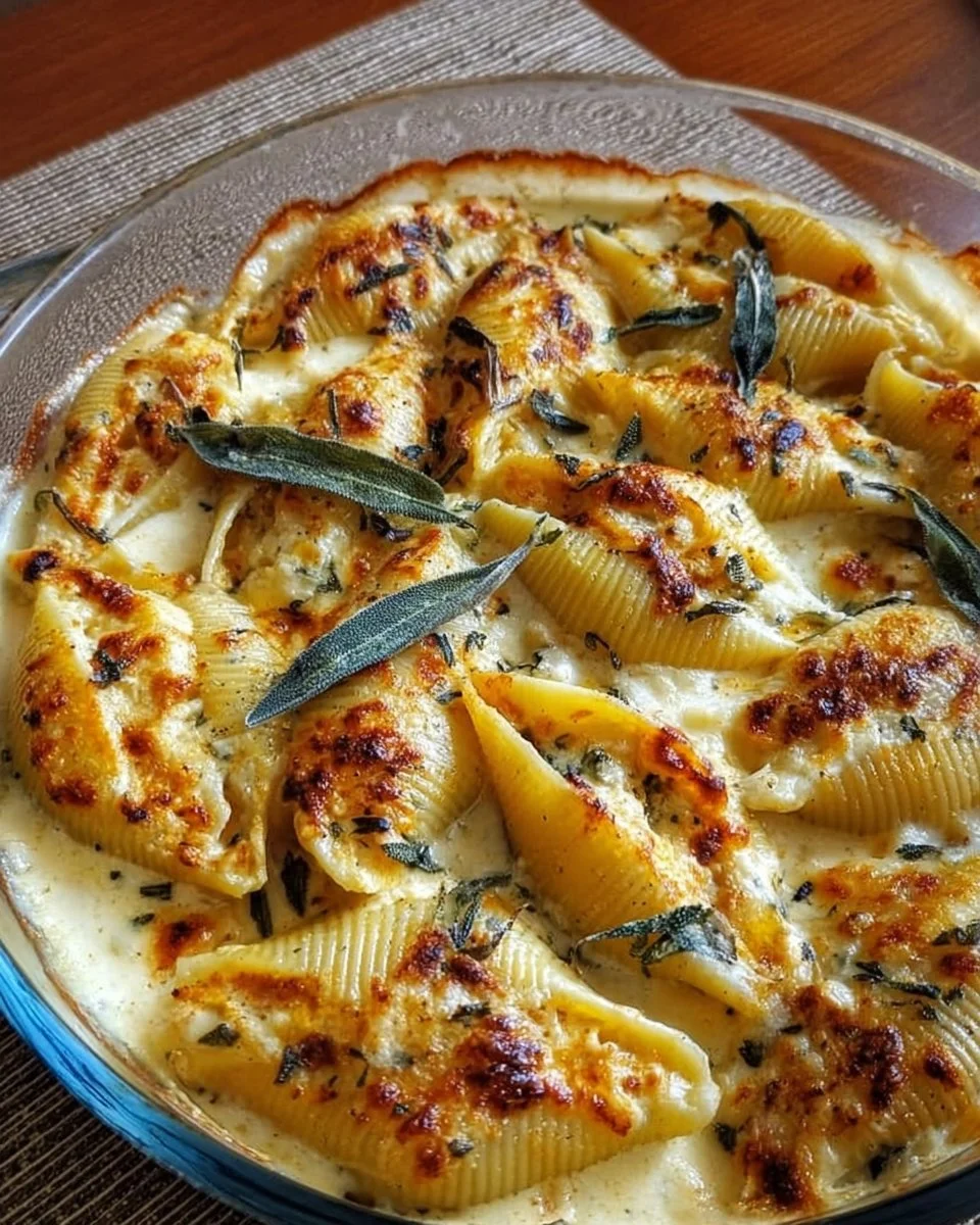 Pumpkin Gouda Stuffed Shells with Brown Butter Sage Alfredo