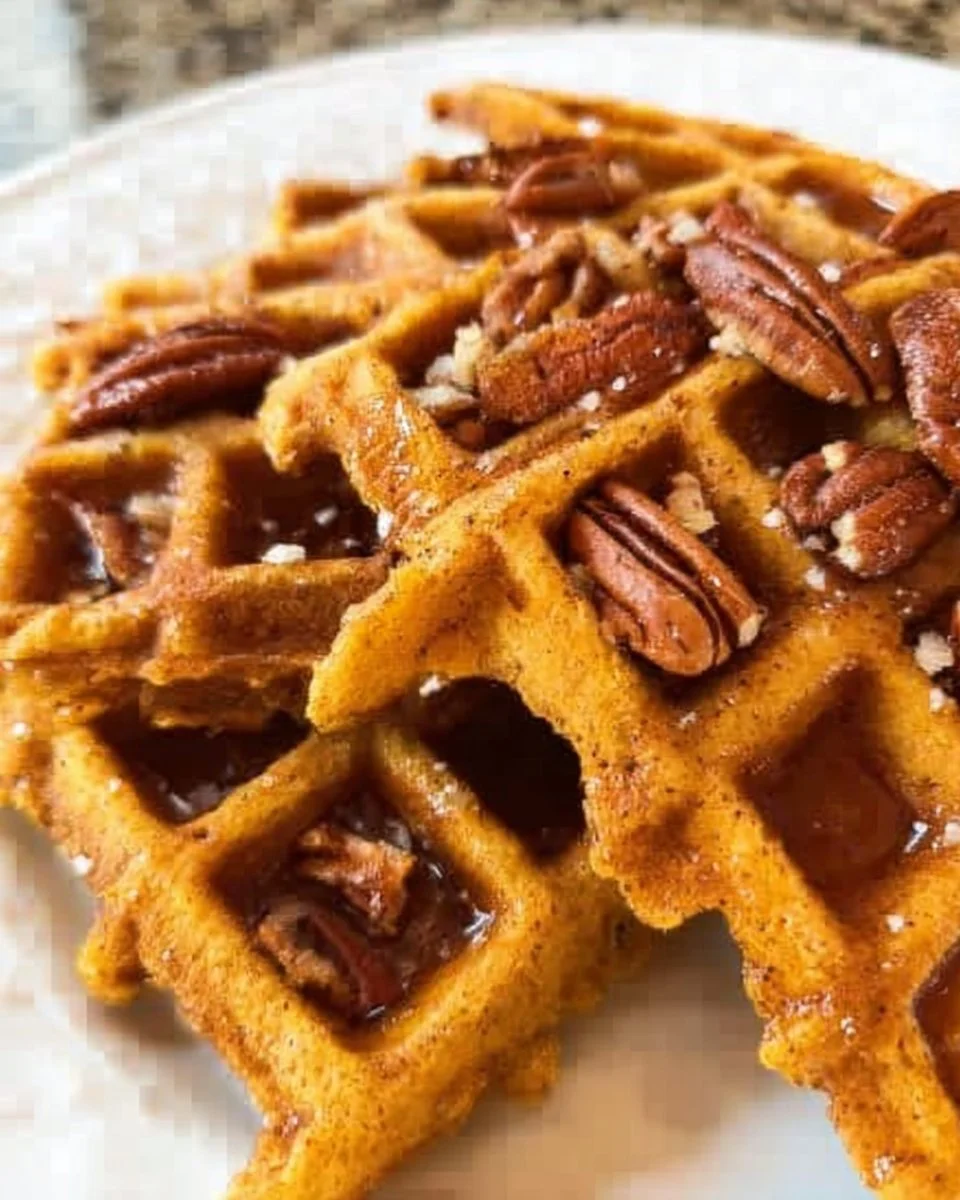 Pumpkin Spice Vegan Waffles with Pecans