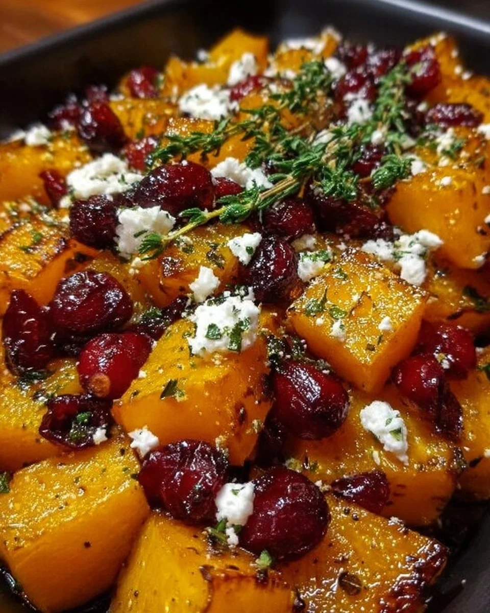Roasted Butternut Squash with Cranberries and Feta