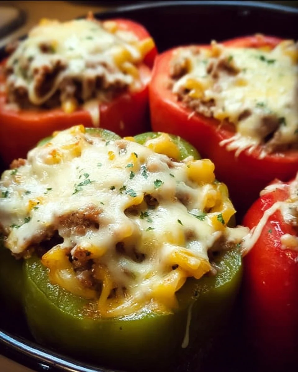 Slow Cooker Beef Macaroni Stuffed Peppers