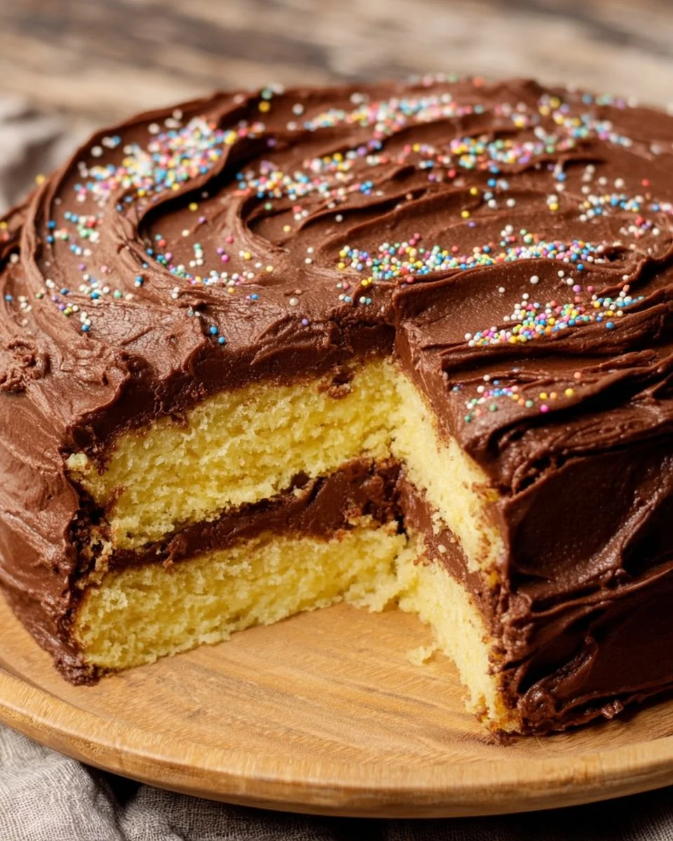 Yellow Celebration Cake with Chocolate Frosting