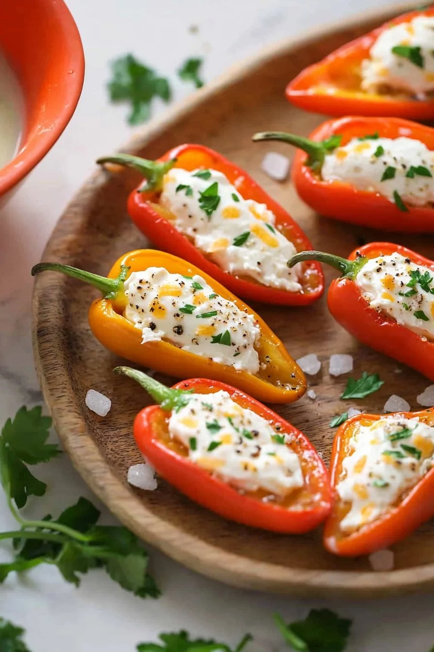 5 Minute Protein Snack Cheese Stuffed Mini Peppers