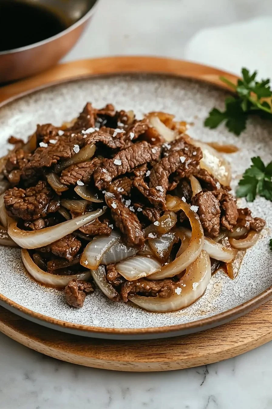 Beef sautéed with onions