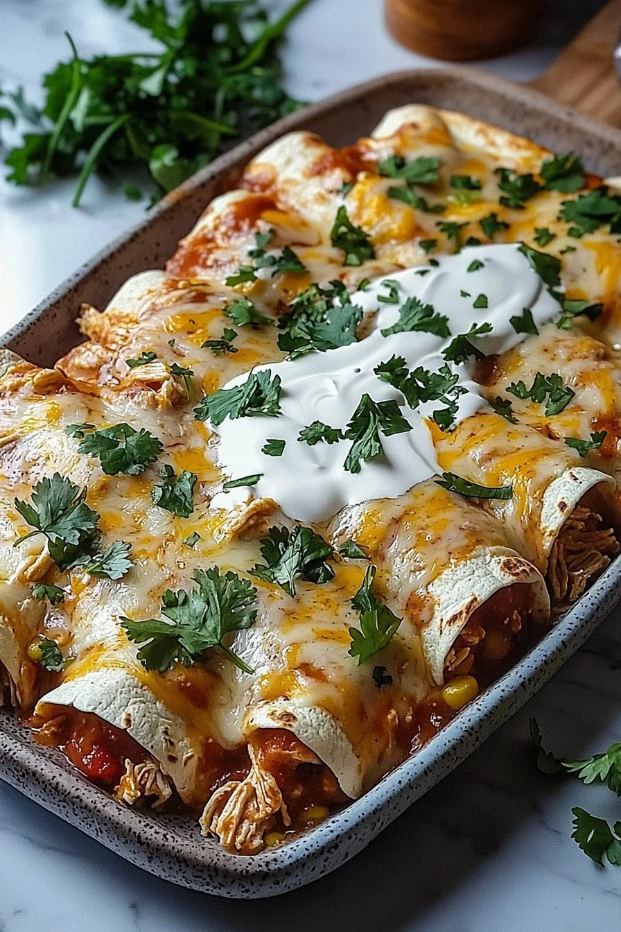 Best Chicken Enchiladas with Sour Cream White Sauce