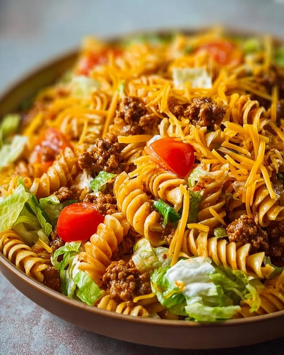 Cheesy Taco Pasta Salad With Ground Beef