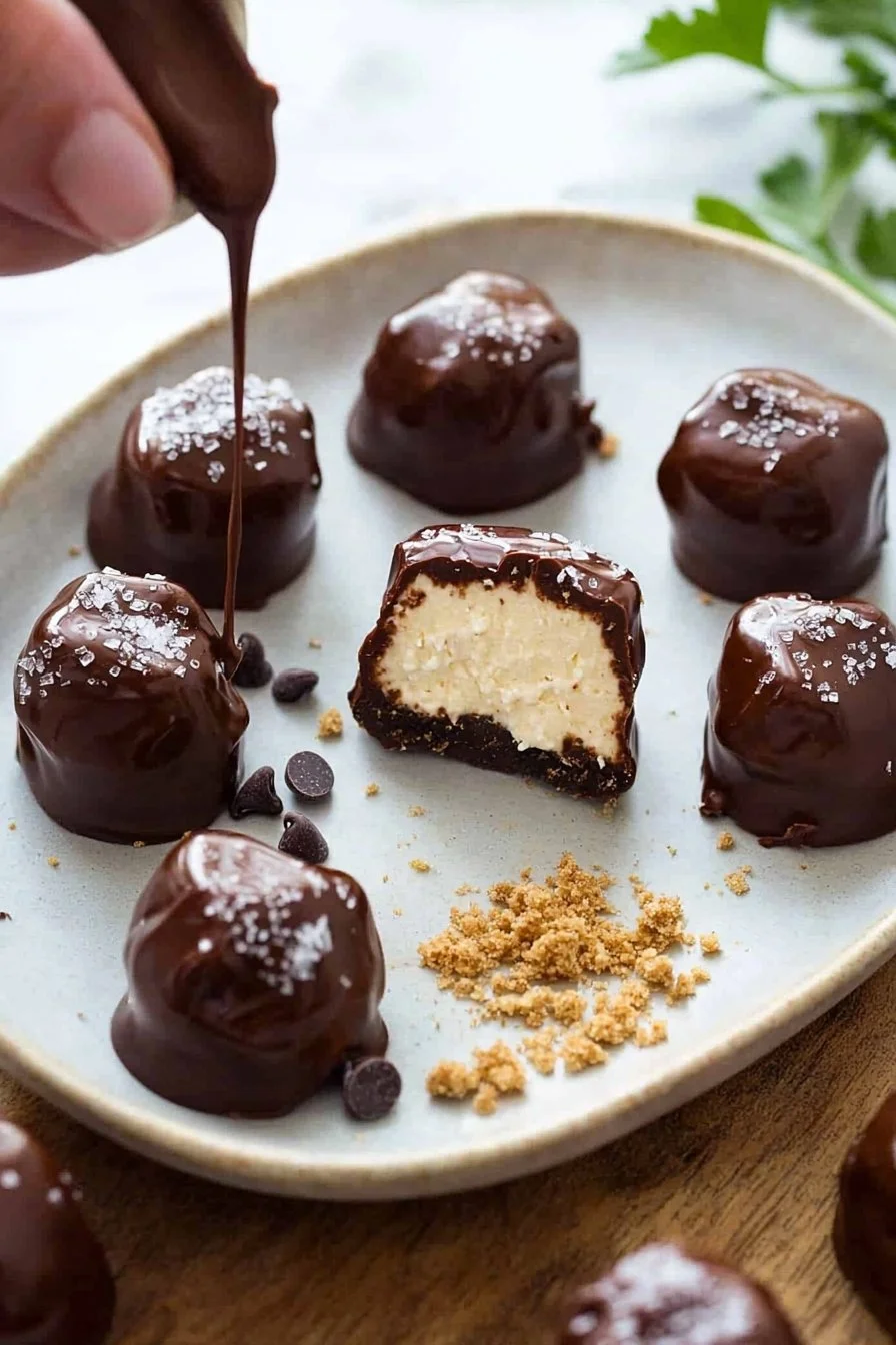Chocolate Covered Cheesecake Bites
