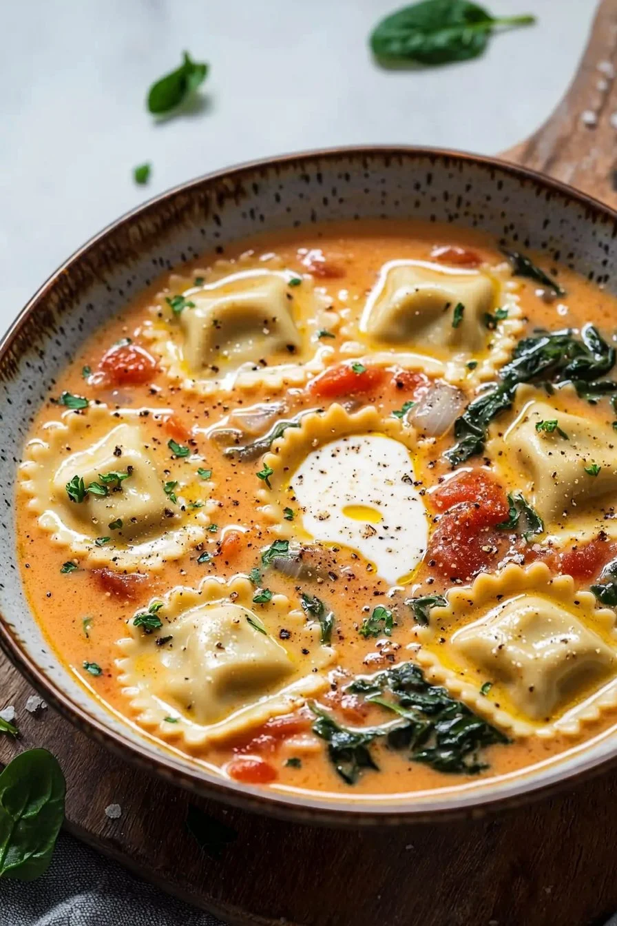 Creamy Tuscan Ravioli Soup