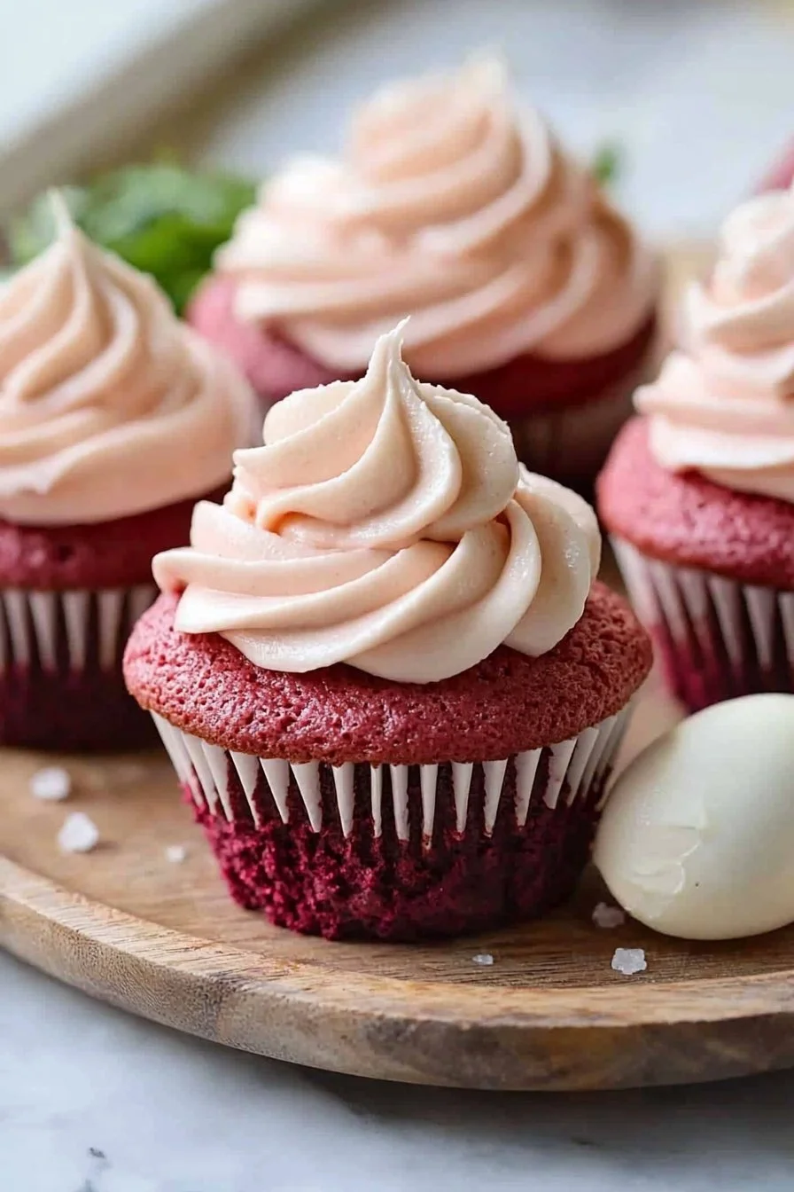 Fluffy Pink Velvet Cupcakes with Sweet Vanilla Frosting