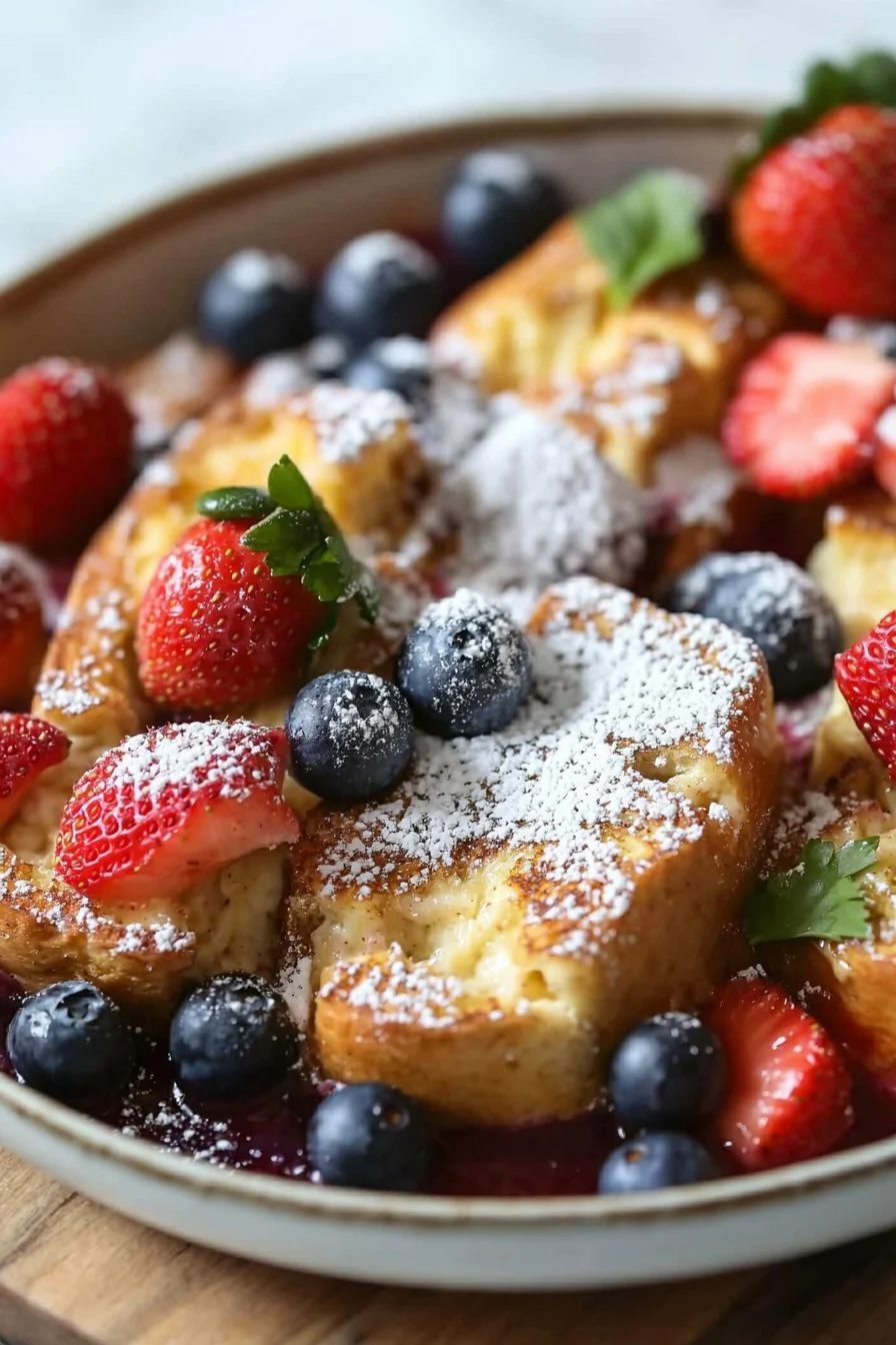 French Toast Casserole with Strawberries and Blueberries