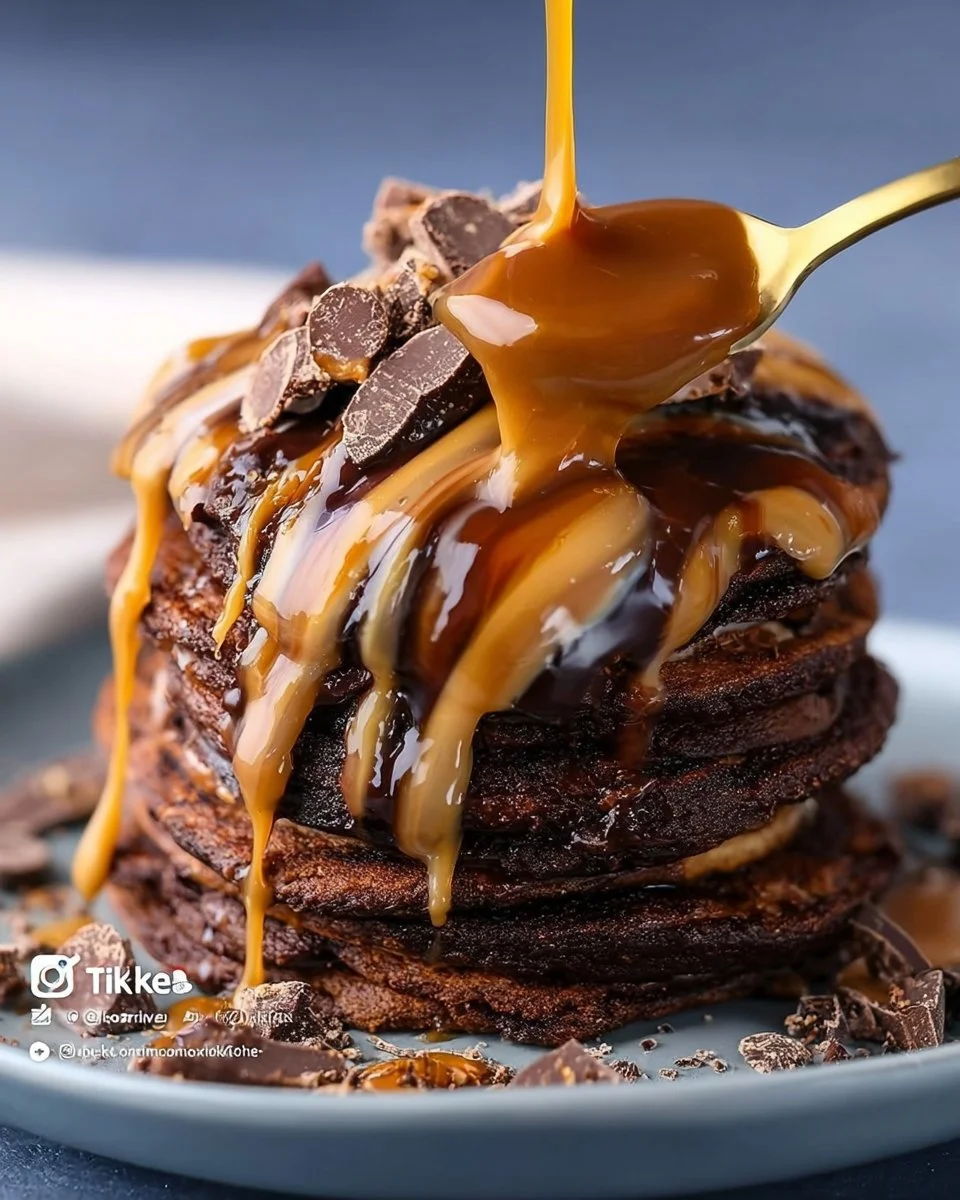 Healthy Chocolate Caramel Pancakes