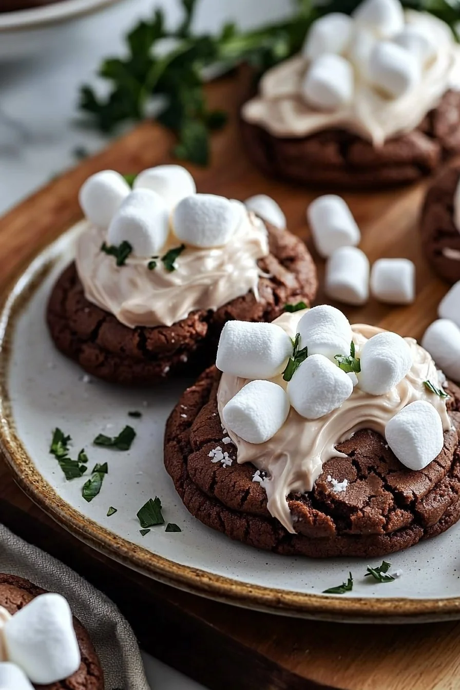 Hot Cocoa Cookies with Fluffy Marshmallow Frosting