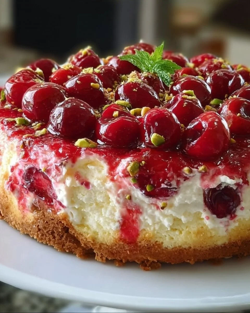 Luscious Lemon-Lime Cherry Pistachio Cheesecake