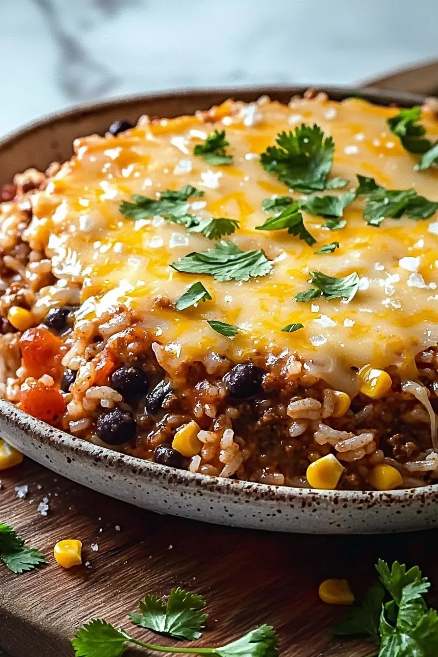 Mexican Gratin with Rice and Ground Beef