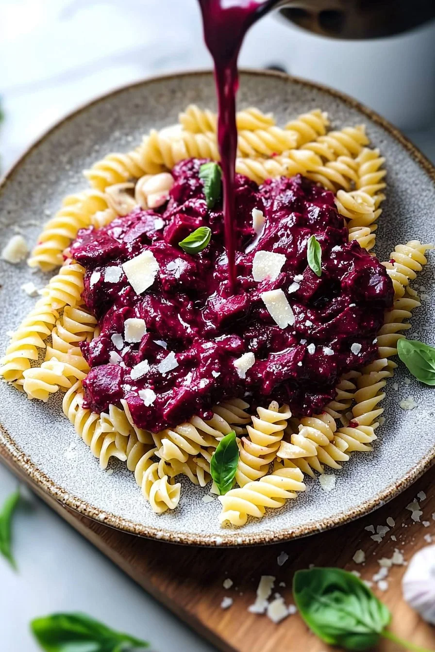 Pasta with creamy beet sauce