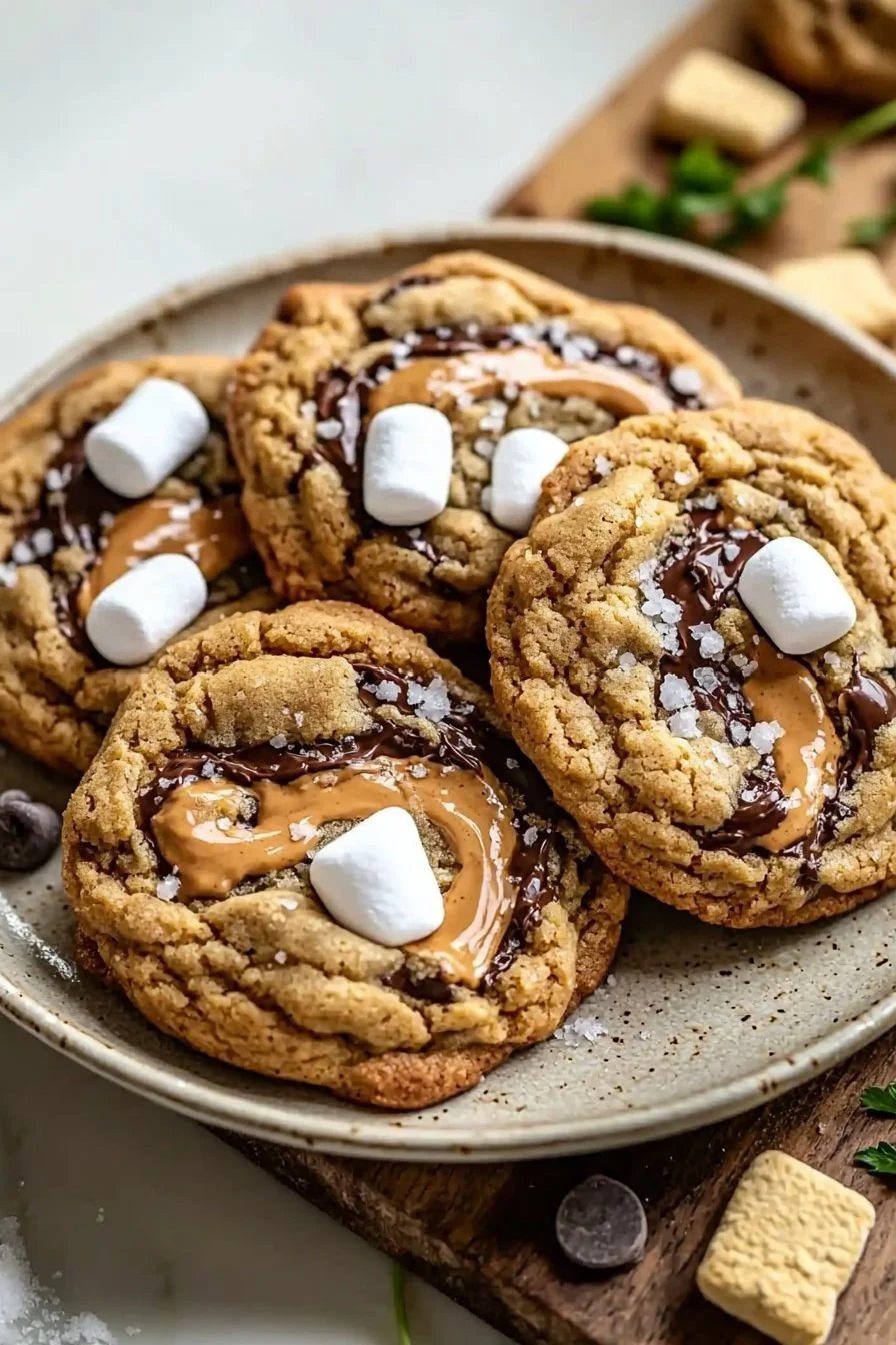 Peanut Butter Swirl Sourdough S'mores Cookies