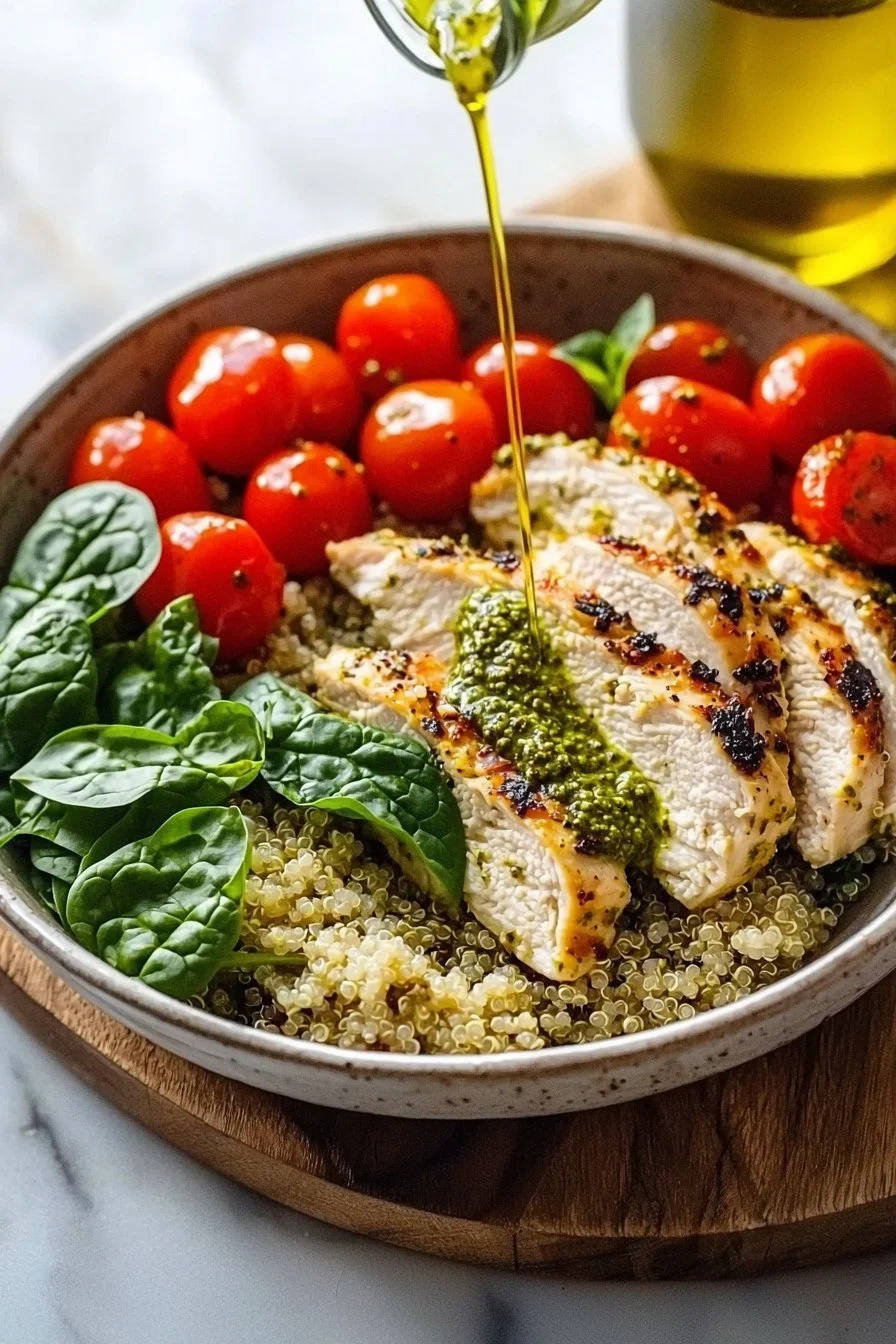 Savory Pesto Chicken Quinoa Bowl