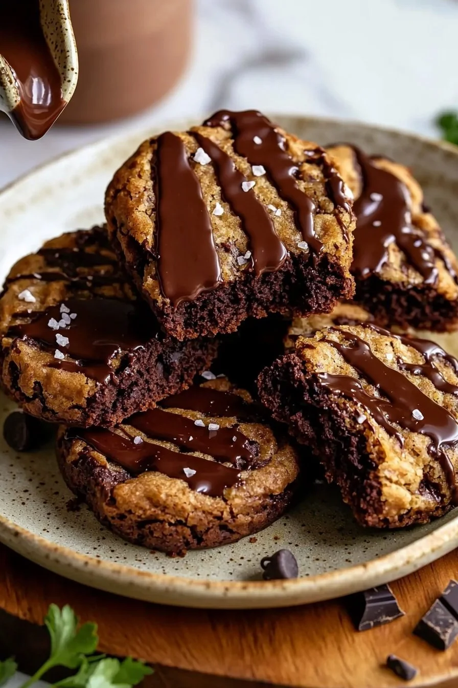 Sourdough Brown Butter Brookies with Chocolate Drizzle