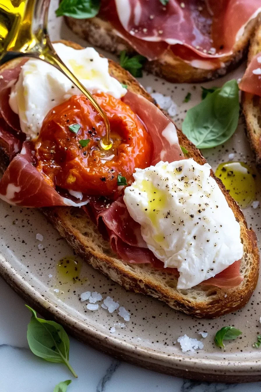 Tomato Butter, Burrata & Prosciutto Toast