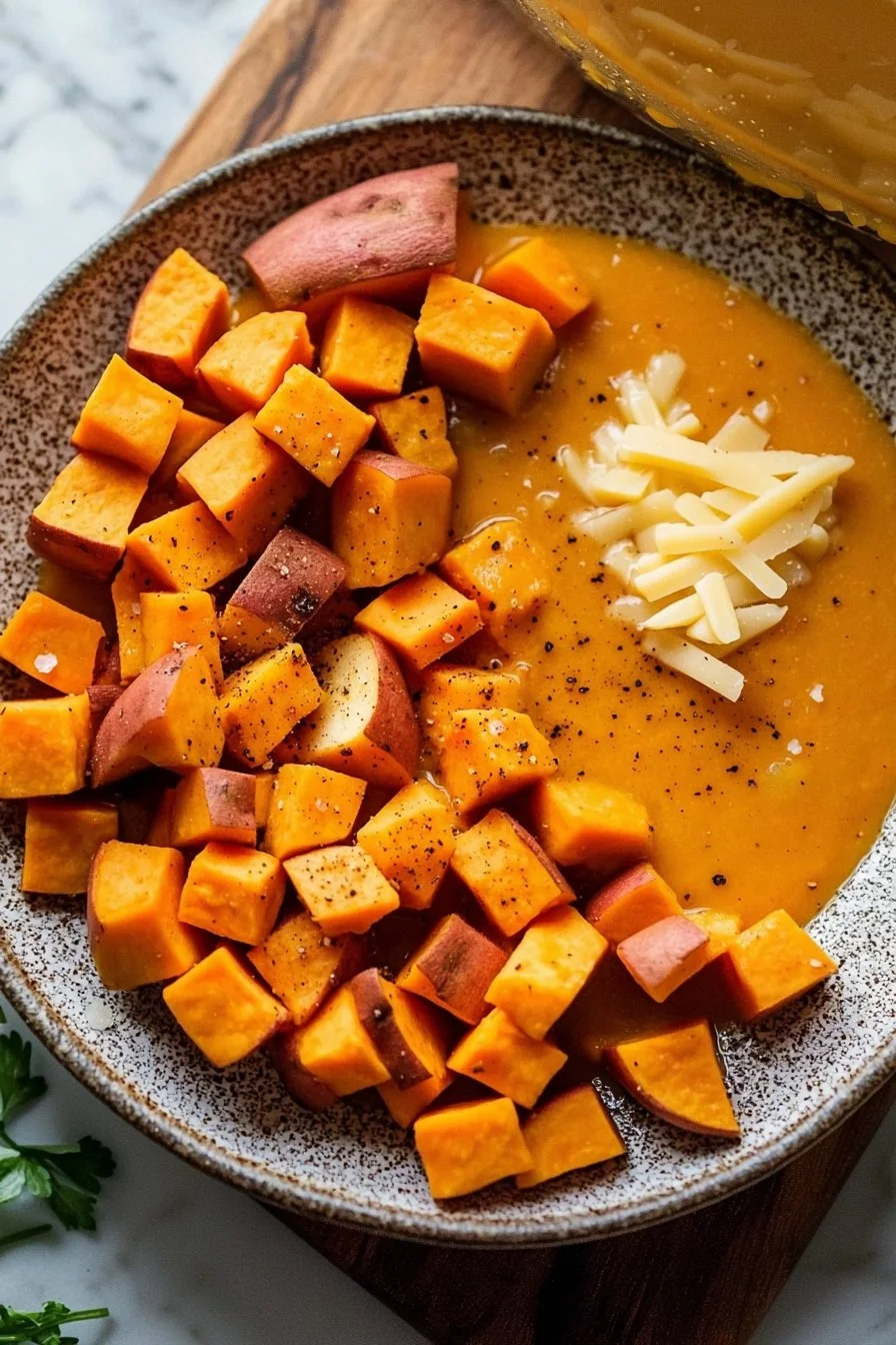 Apple Cheddar Sweet Potato Soup