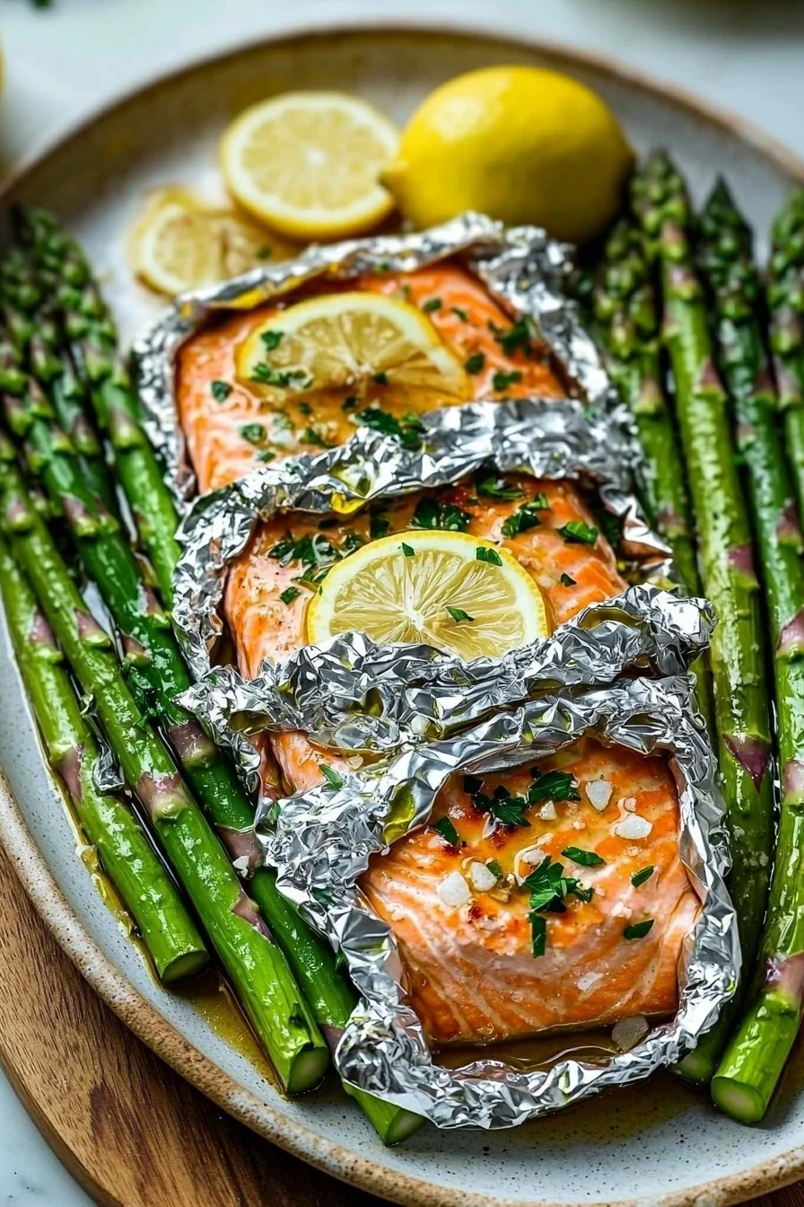 Baked Salmon in Foil Packs with Asparagus