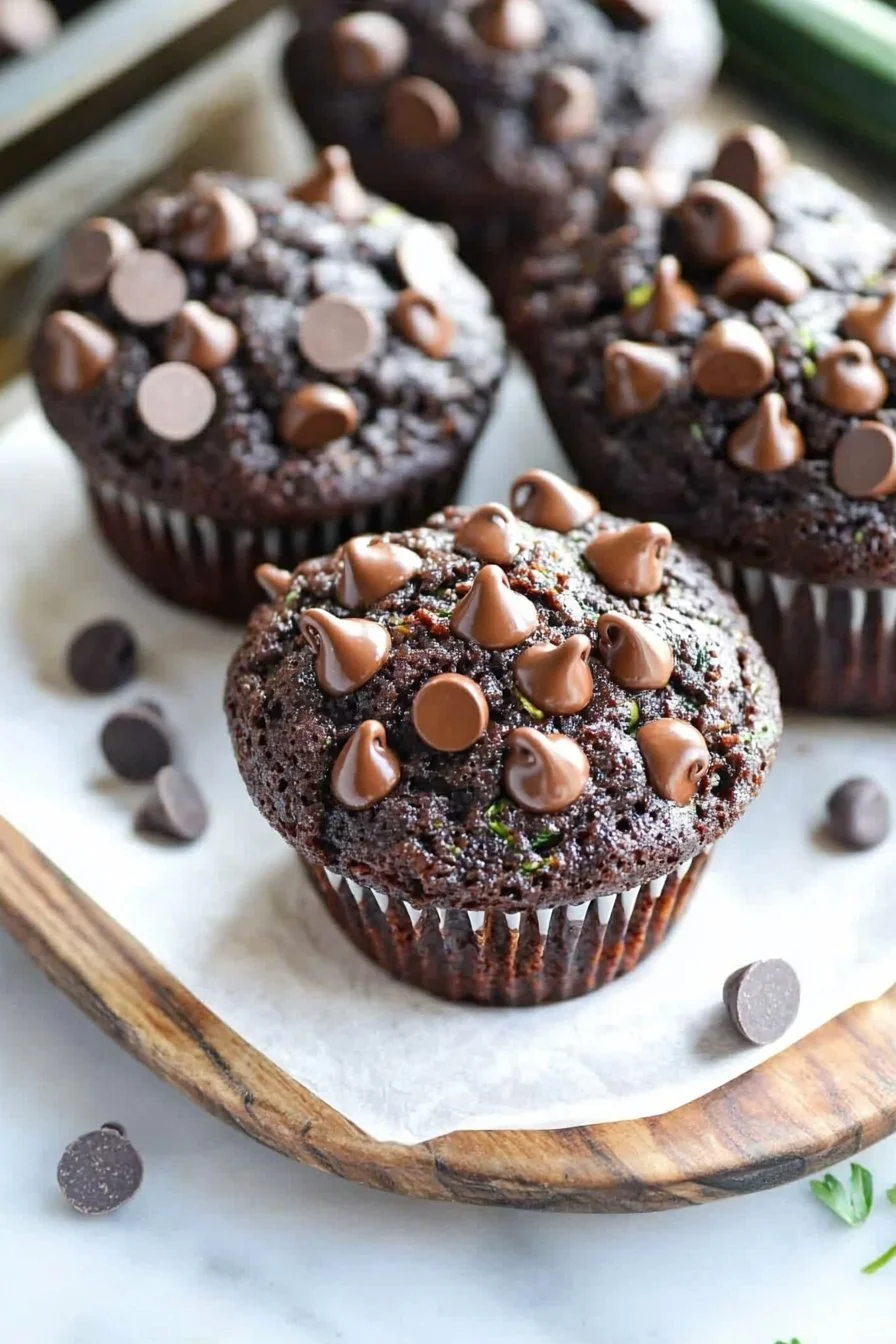 Bakery Style Double Chocolate Zucchini Muffins