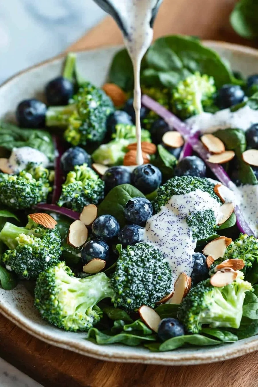 Blueberry Broccoli Spinach Salad with Poppy Seed Ranch