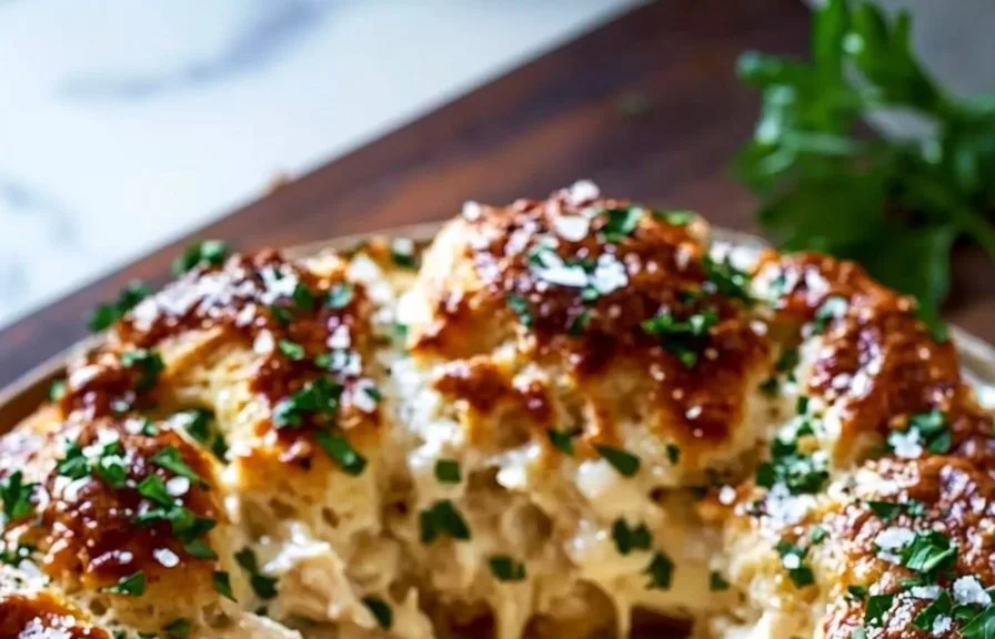 Delicious Chicken Alfredo Monkey Bread recipe combining cheese and pasta flavors.