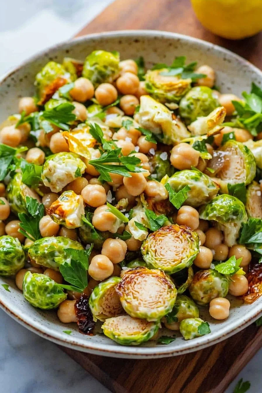 Chickpea Brussels Vegan Garlic Lemon Salad