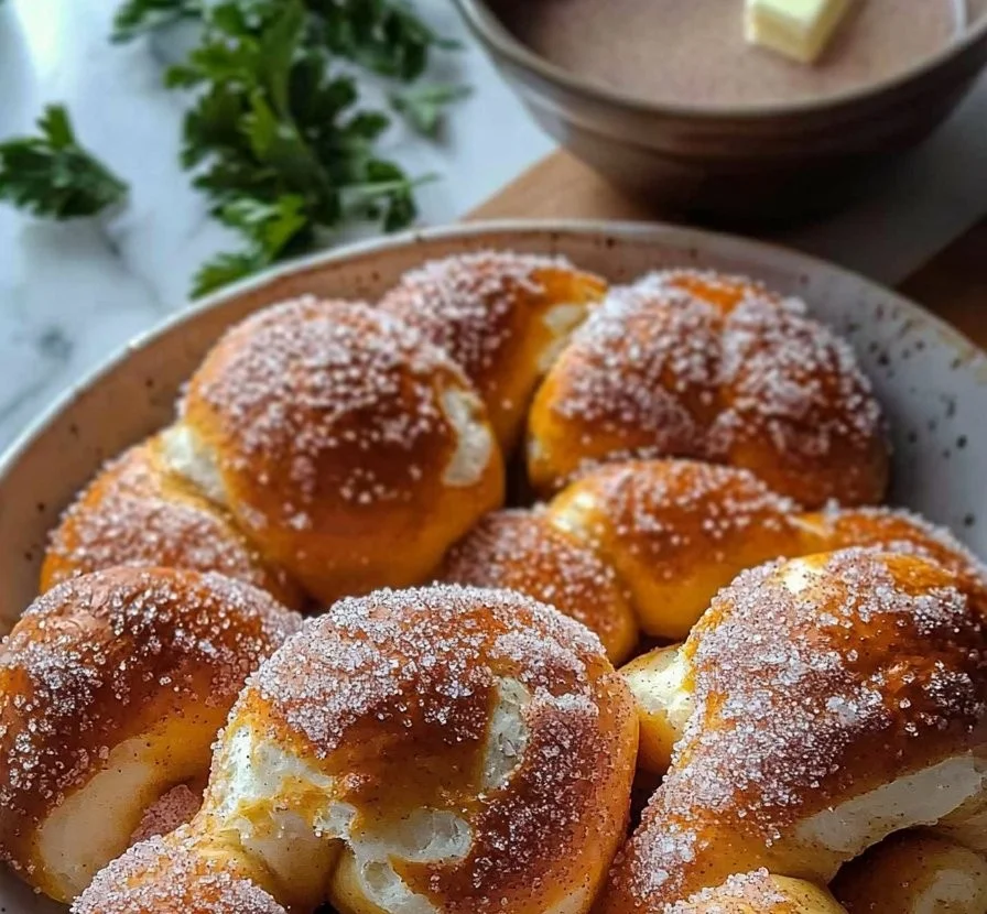 Cinnamon sugar soft pretzels fresh out of the oven, golden and delicious