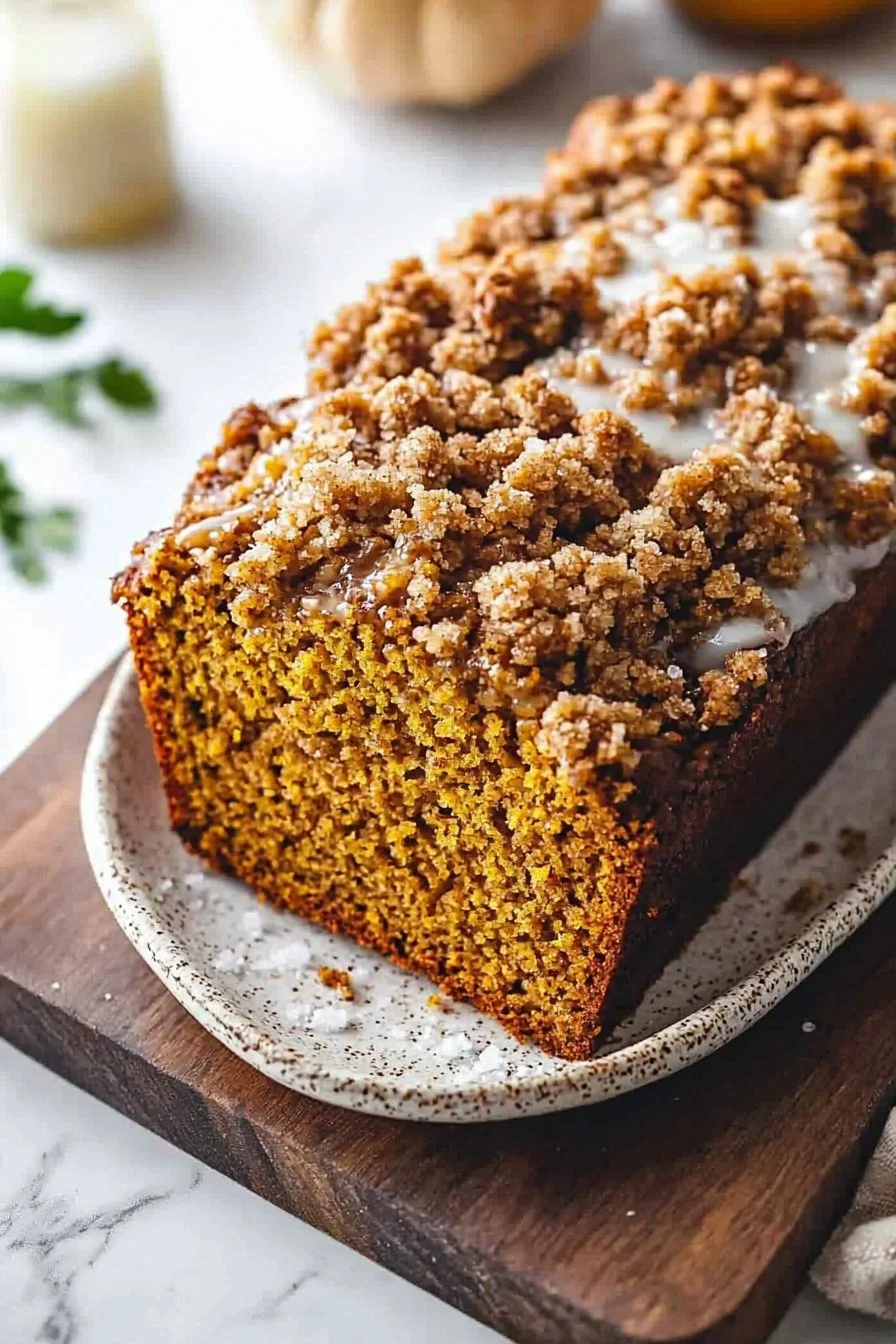 Classic Pumpkin Bread with Streusel Topping and Maple Glaze