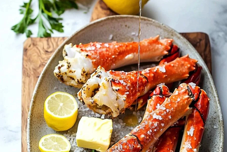 Delicious crab legs served with lemon and dipping sauce