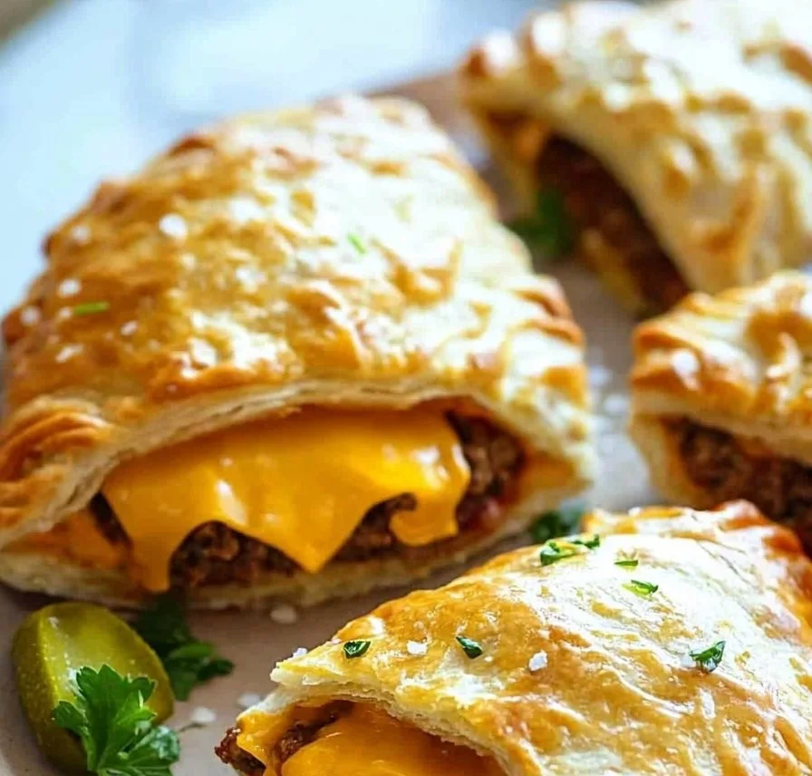 Homemade easy cheeseburger pockets filled with beef and cheese
