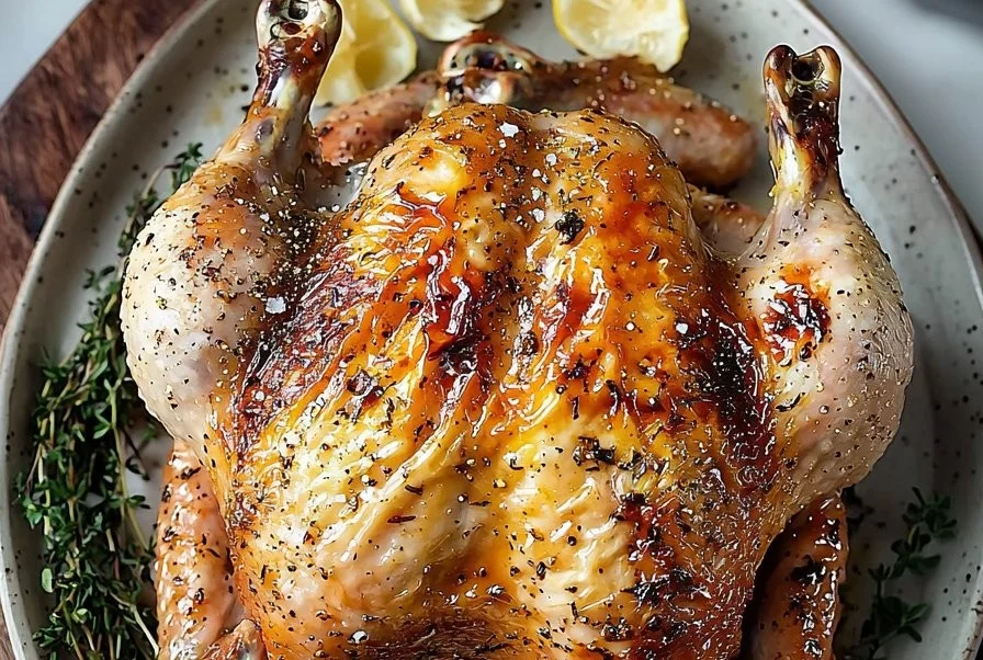Easy roast chicken recipe with crispy skin and juicy meat
