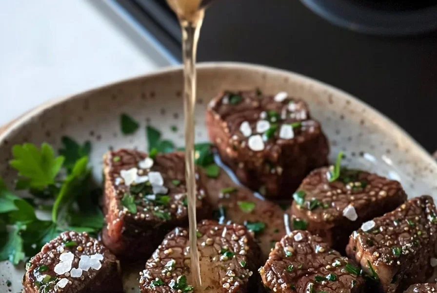 Delicious garlic butter steak bites served on a plate