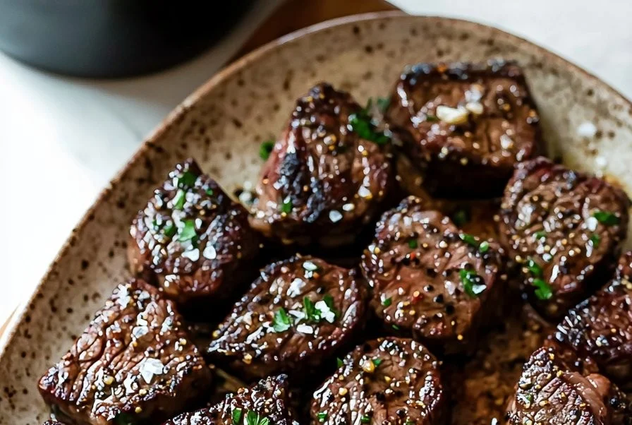 Delicious garlic butter steak bites served on a plate