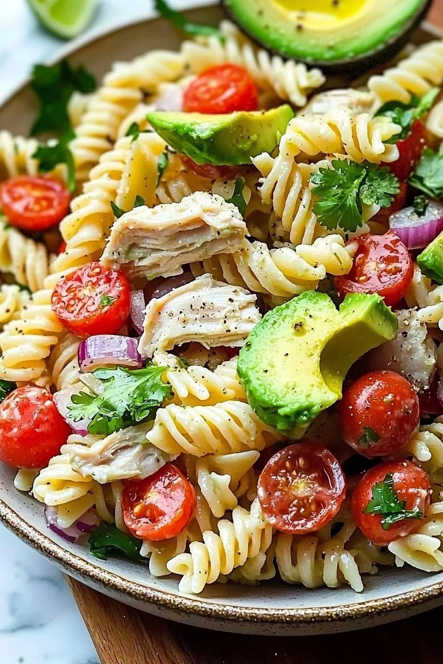 Healthy Chicken Pasta Salad with Avocado