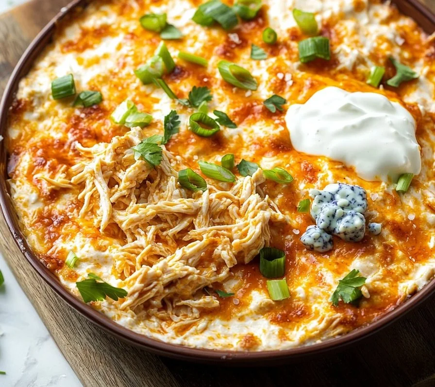 Creamy Keto Buffalo Chicken Dip served in a bowl with celery sticks.